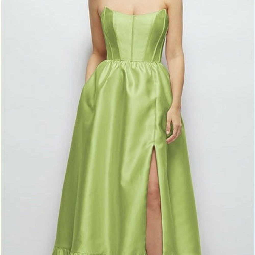 Dessy Collection Strapless Lime Green Satin Ball Gown - Mojito